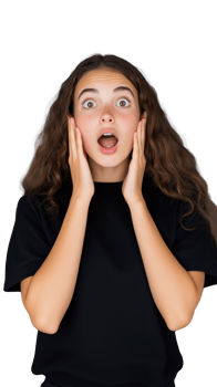 Surprised young woman with hands on face expressing shock on transparent background png