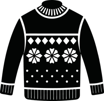 A black and white Silhouette of a Christmas sweater with flower on it vector