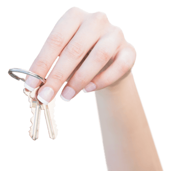 Female Hand Holding New House Keys Isolated. Transparent . png