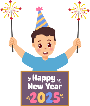 Festive Illustration of Boy Celebrating New Year 2025 png