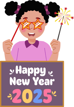 Cheerful Girl Celebrating New Year 2025 png