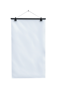 Blank vertical poster frame with clips hanging on transparent background png