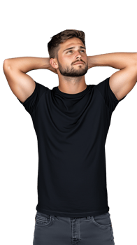 Young man posing confidently with arms behind head on transparent background png