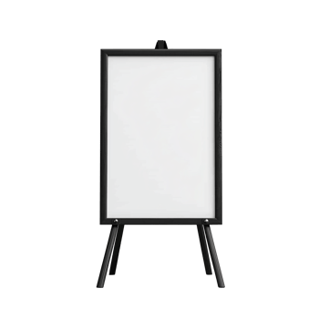 Black wooden frame standing on easel with blank canvas on transparent background png