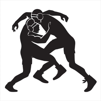 Wrestler fighting silhouette white background vector