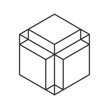 Cube logo, geometric design. Monochrome box logotype company, trendy techno emblem in isometric line style. vector