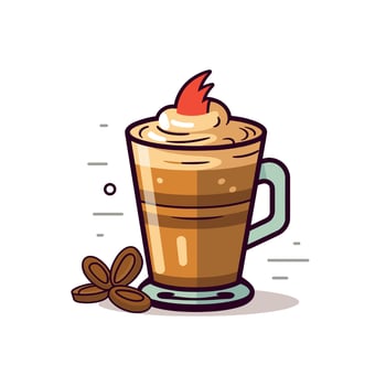 Delicious coffee beverage served in a tall glass with whipped cream and coffee beans on the side vector