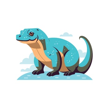 Colorful art of a playful lizard in a serene outdoor setting with clouds vector