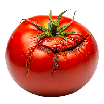 Fresh Red Tomato with Cracked Skin and Imperfections Close Up png