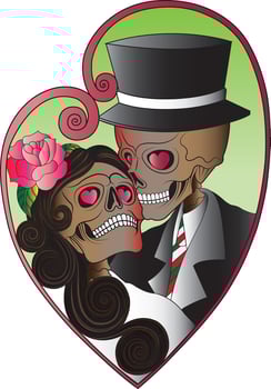 Eternal Love couple skull day of the dead. Hand drawing and make graphic . vector
