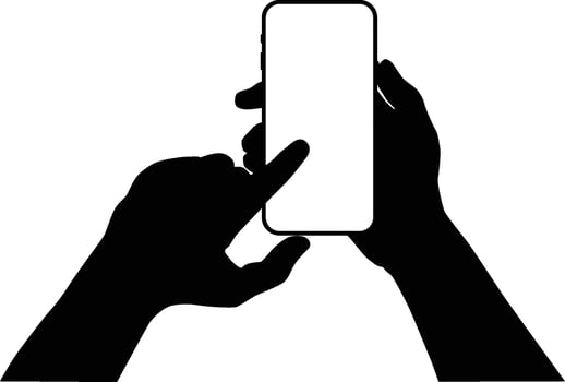 Silhouette of hand holding phone. People holding smartphone with two hands vector