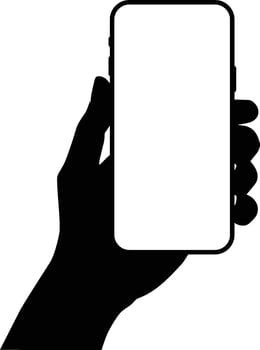 Silhouette of hand holding phone. People holding smartphone with left hand vector