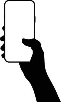 Silhouette of hand holding phone. People holding smartphone with right hand vector