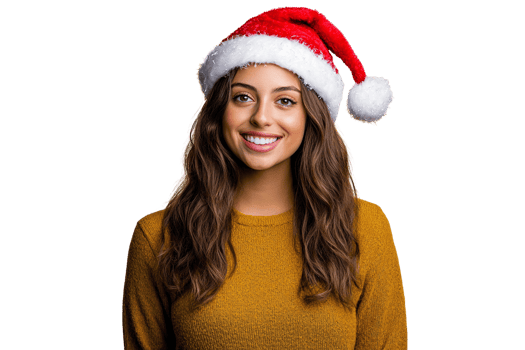 Young caucasian woman celebrating christmas wearing a santa hat isolated happy- smiling and cheerful. png