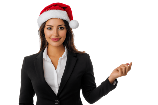 Businesswoman in santa hat on transparent background png