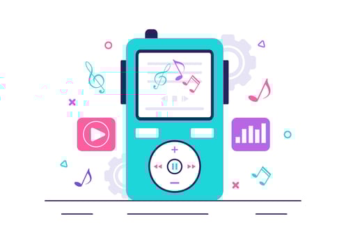 Music Application Illustration featuring MP3 Player and Musical Notes on Flat Background vector