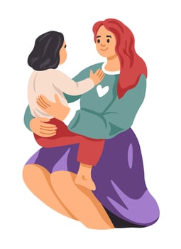 mother sits, holding her daughter vector