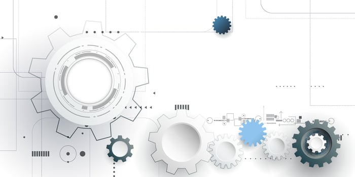 Abstract design gear wheel on motherboard or circuit board, Illustration hi-tech engineering, digital technology on white background. Futuristic, communication, network and science concept vector