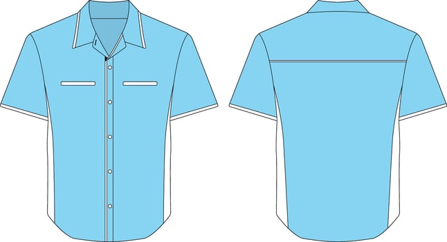 Blue short sleeve work shirt uniform template front and back view vector