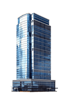 Modern glass skyscraper building architecture isolated on transparent background png