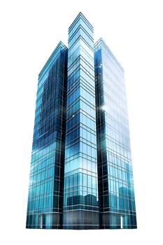 Tall Office Tower with Reflective Glass Isolated on Transparent Background png