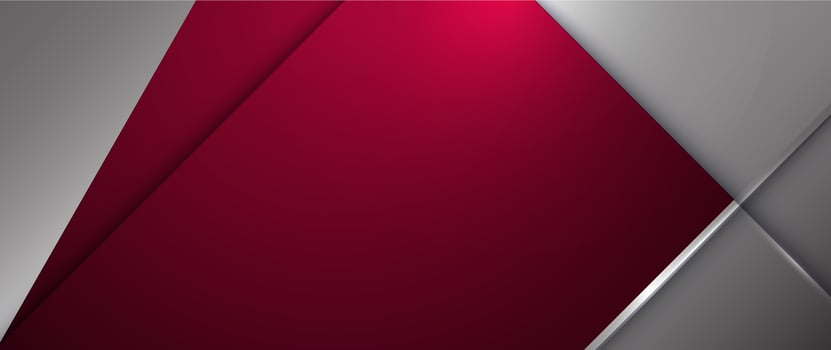 Abstract metallic shape, grey metal, line, light effect on dark red gradient color for wallpaper background. Illustration modern graphic design, technology concept, futuristic background vector
