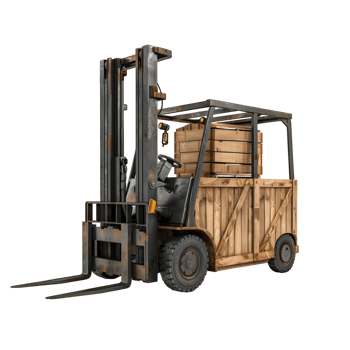 Forklift with wooden cargo boxes isolated on transparent background png