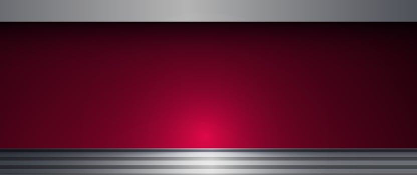 Abstract metallic shape, grey metal, line, light effect on red gradient color for wallpaper background. Illustration modern graphic design, technology concept, futuristic background vector