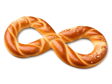 German pretzel twisted golden with coarse salt, crumbs scattering, soft interior visible. png