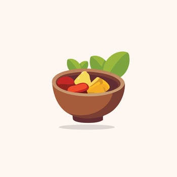 A bowl of fruit and leaves on a white background vector