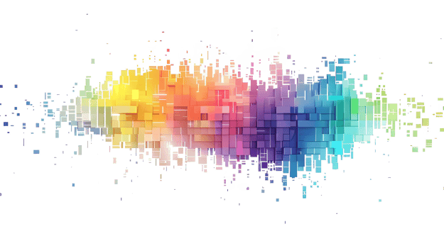 rainbow colored digital pixel art isolated on transparent background png