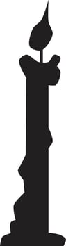 Black silhouette of a burning candle with melted wax creating texture on the sides, isolated on a white background, representing remembrance, celebration, or spirituality vector
