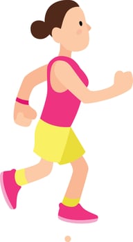Young woman runs happily, embracing a healthy lifestyle in sportswear and running shoes, showing commitment to fitness with vibrant energy and determination vector