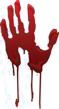 Dripping bloody handprint against white background symbolizing violence, murder, or horror, perfect for halloween or crime scenes vector