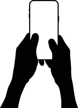 silhouette of 2 hands holding phone vector