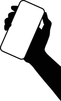 right hand holding smartphone silhouette vector
