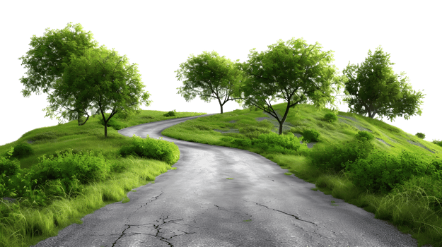 Winding forest road isolated on transparent background png