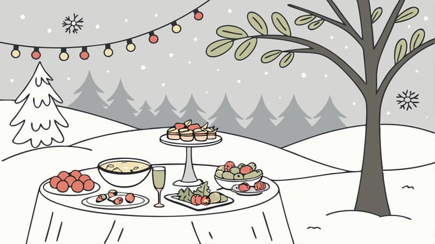 Christmas brunch in a winter wonderland setting. Merry and magical. vector