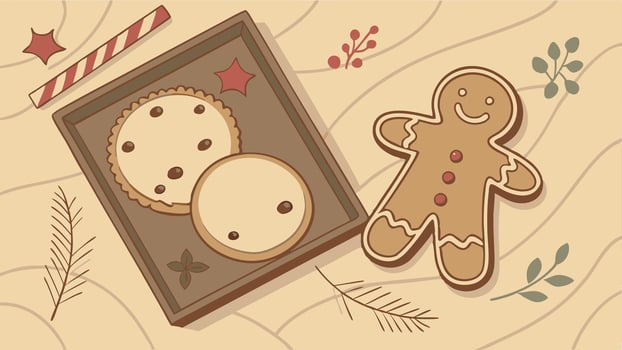 Christmas composition. frame with ginger snap. cookie and gingerbread. on brown wooden background. vector