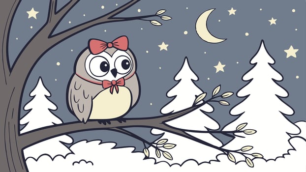 Christmas owl on holy night. cute animal on the woods vector