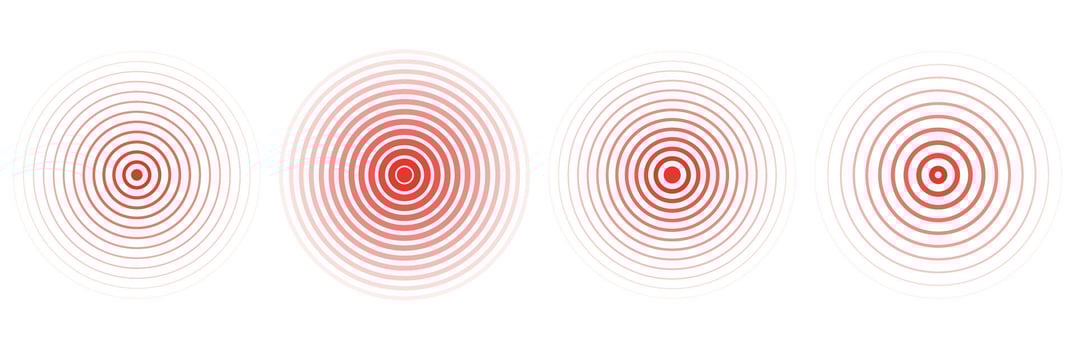 Concentric ripple circles set. Seismic Earthquake alert radar. Radial signal, sonar wave, soundwave rings. touch effect or pulse vector