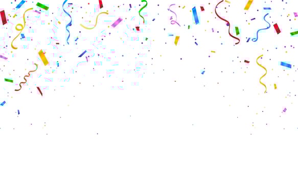 Colorful confetti and carnival ribbons with glitter. Shiny carnival confetti decoration background vector