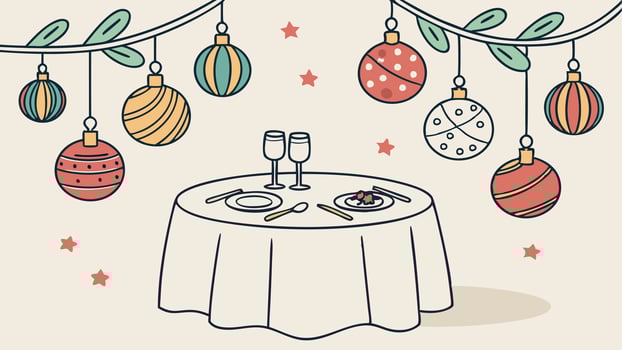 Christmas table decoration. festive table setting with Christmas balls vector