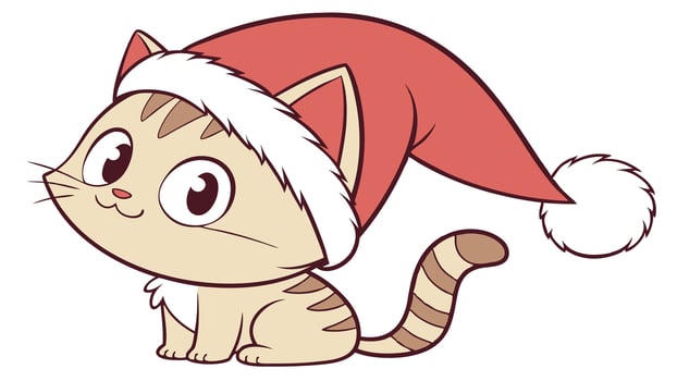 Cute little cat with red christmas hat as santa claus pet vector