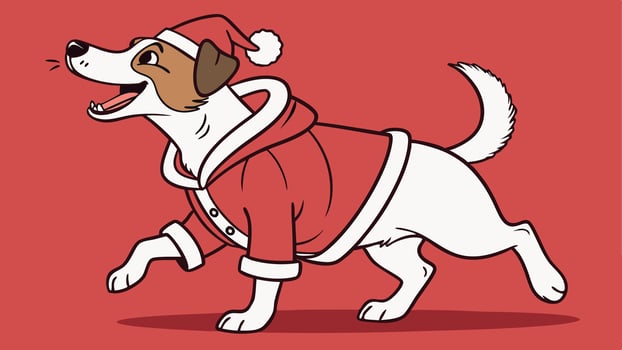 Happy jack russell terrier in santa costume on red background vector