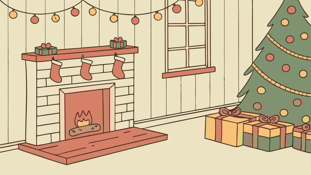 Ideal cozy festive room with a fire place decorated for Christmas vector