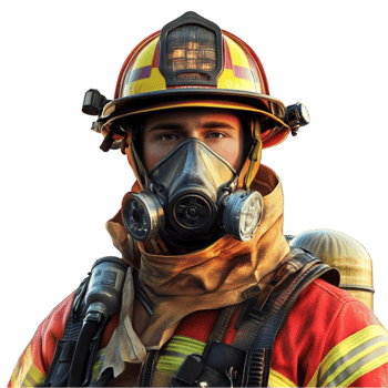 Firefighter With Gas Mask And Helmet Transparent Background png