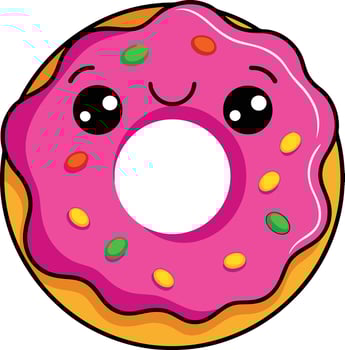 A cartoon donut with a pink icing and sprinkles vector