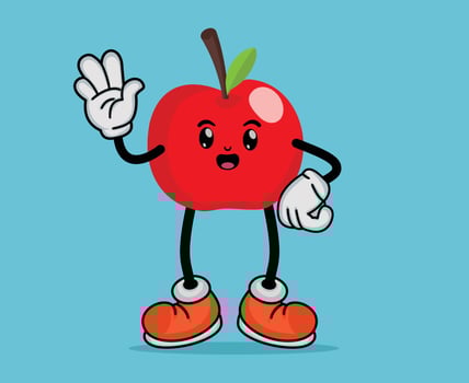 Apple Fruit Cartoon Mascot Waving Hand with Happy Expression in Flat Cute Cartoon Style or Apple Fruit Cartoon Mascot with Arms and Legs vector