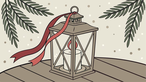 Lantern with candle on wooden table with a festive Christmas vector